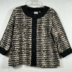 Chicos On the Prowl Finola Linen Cotton 3/4 Sleeves Animal Print Jacket Sz 2 (L)